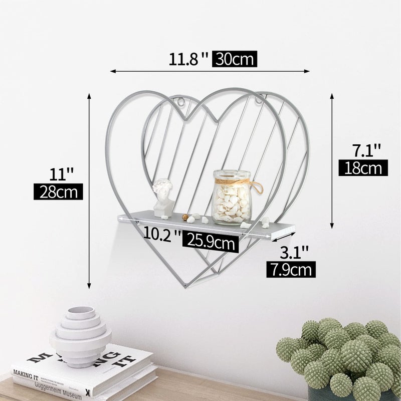 Afuly Wall Shelf Metal Grey Floating Shelves Heart Design Small Shelf Storage Rack Modern Romantic Farmhouse Style Cute Fancy Unique Nursery Room Bathroom Bedroom Wall Decor - Image 5